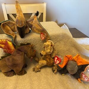 Ty Beanie Babies Dinosaur Set with Orange and Brown